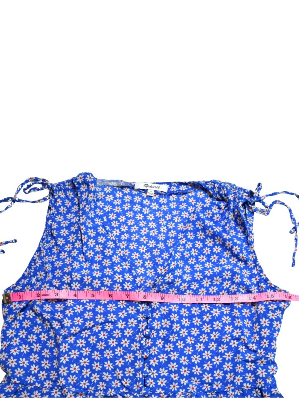 Madewell Blue Daisy Floral Tank Top Size 2 Tie Shoulder Peplum Blouse - Picture 4 of 8